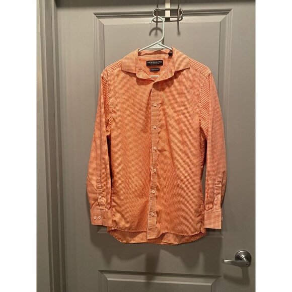 Nick Graham Modern Fit Orange Check Shirt | Men’s Medium 15.5 32/33 Father's Day - Picture 1 of 5